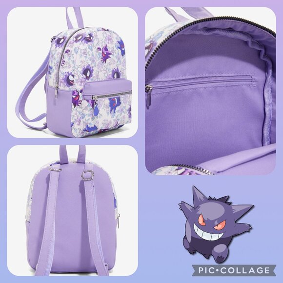 HOT TOPIC POKEMON Ghost Type Gengar Mini Backpack & Night Crew Socks - Picture 2 of 9